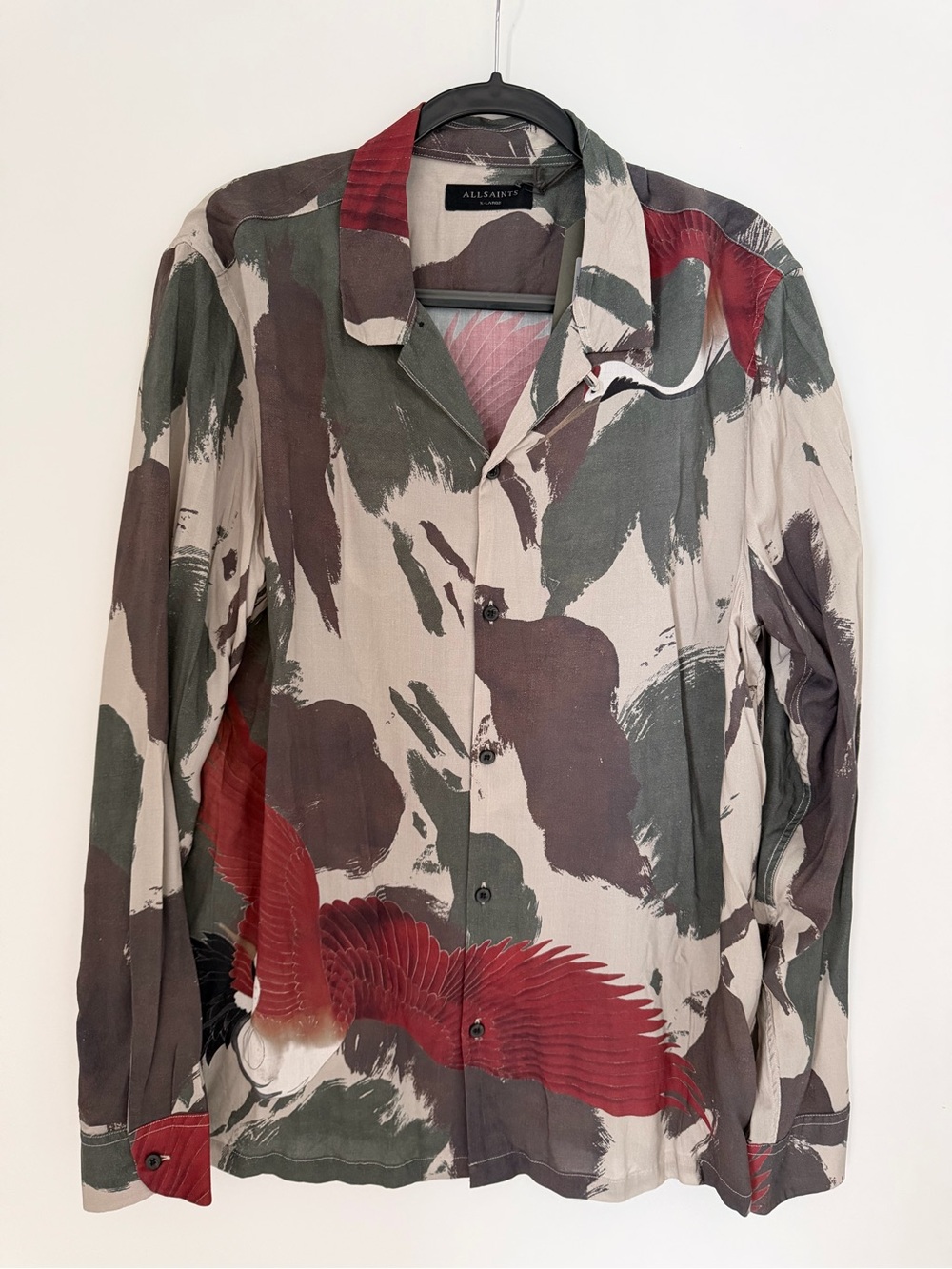 AllSaints Men's Red, Olive & Brown Painterly Button-Up Jacket